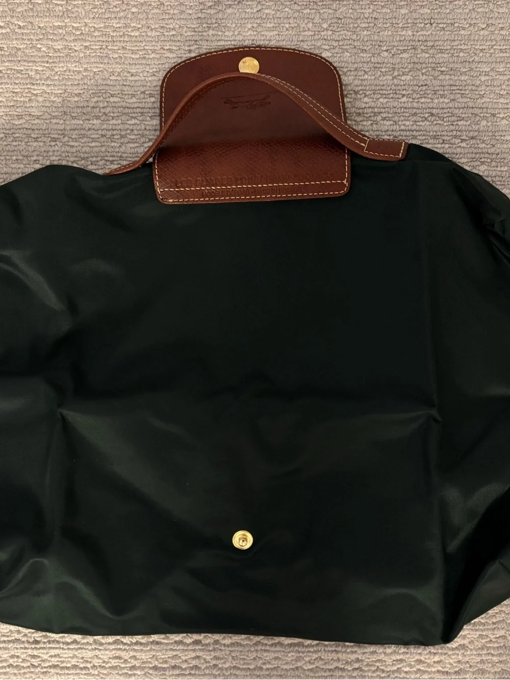 Longchamp Le Pliage Nylon Briefcase. Hunter Green with Brown Leather Handle